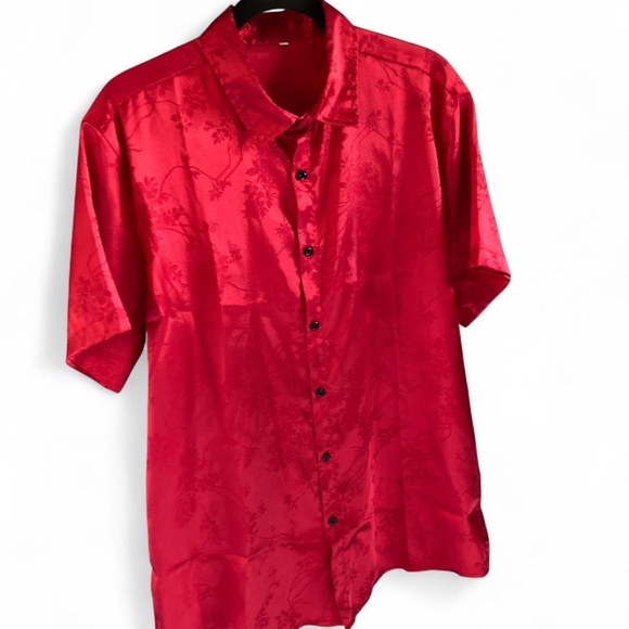Satin Red Button Up Shirt - Picture 1 of 8